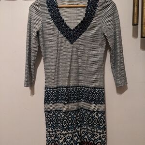 Elegant Blue and White Patterned Dress